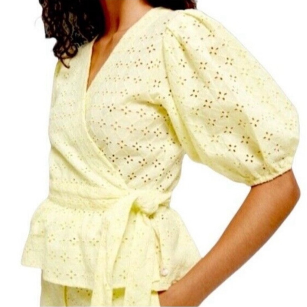 Scotch & Soda Pale Yellow Eyelet Wrap Blouse
